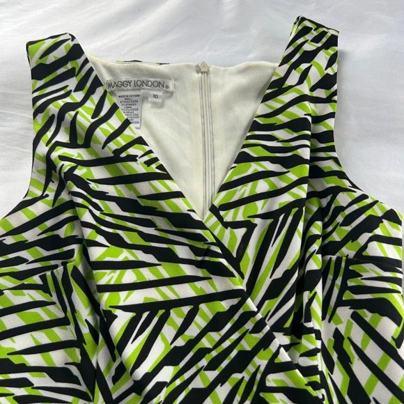 Maggy London Womens Black Green Sleeveless Plunging Wrap Midi Dress Size 10 - Picture 3 of 10